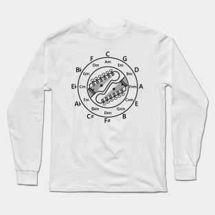 Circle of Fifths Electric Guitar Headstock Outlines Light Theme Long Sleeve T-Shirt